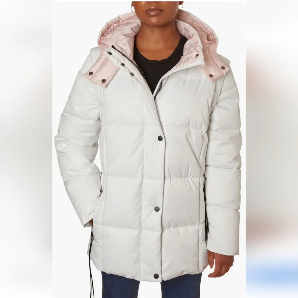 NEW Nicole Miller NY Women's White Hooded Puffer Jacket w/ Removable Sleeves - Picture 2 of 3